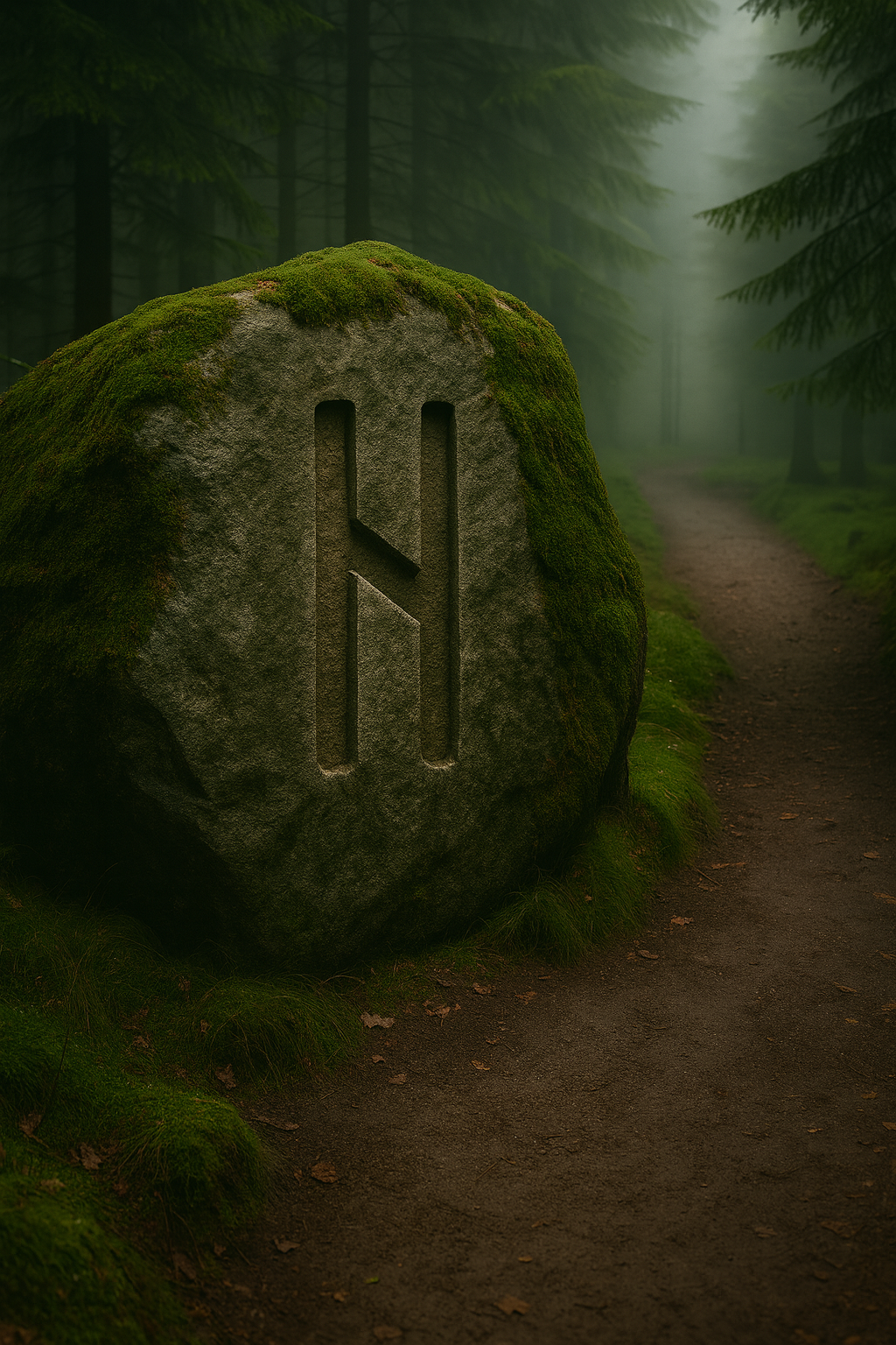 Hagalaz Rune aus dem älteren Futhark als kraftvolles Symbol für Sturm, Schicksal und radikale Veränderung auf dunklem Hintergrund dargestellt