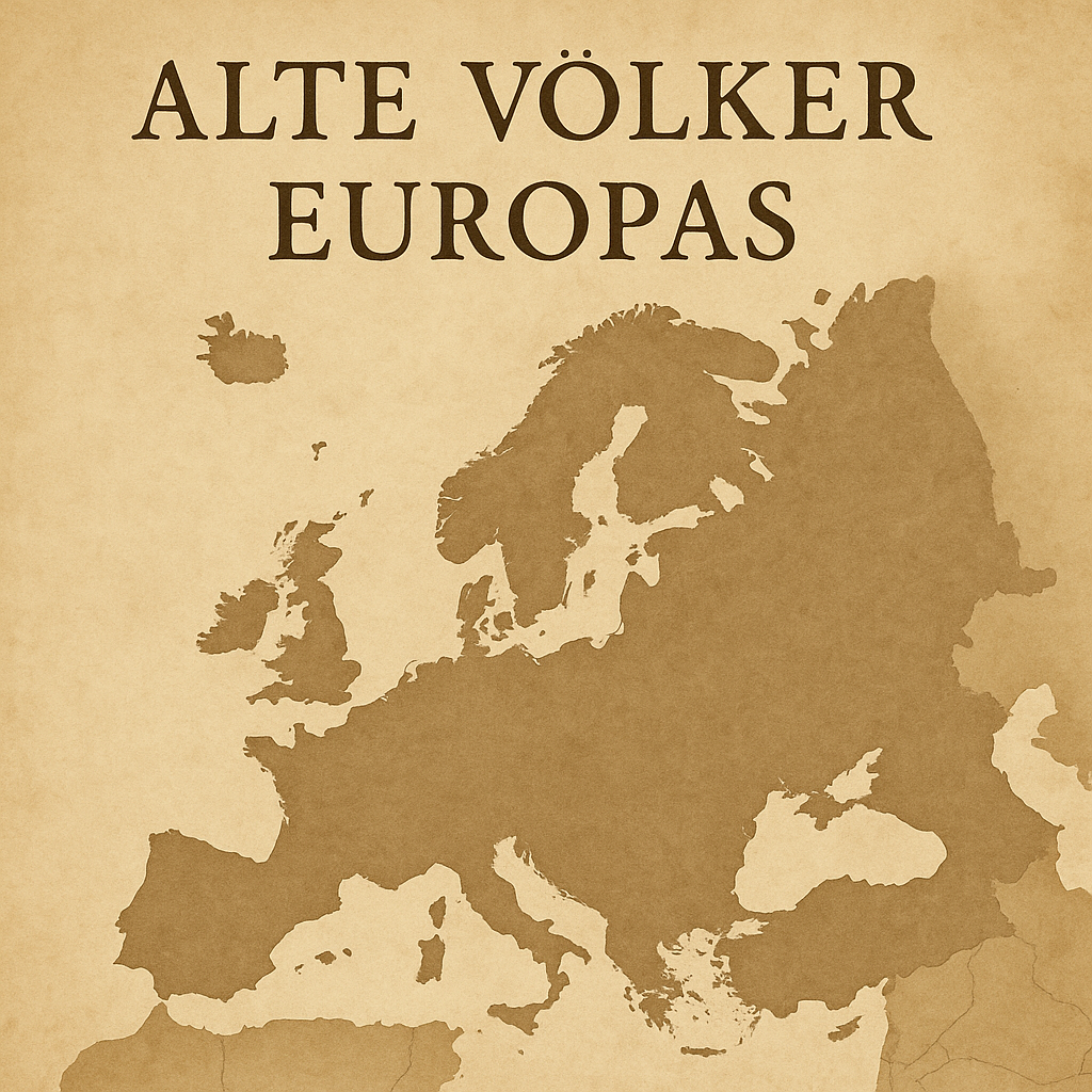 Karte Europas als symbolische Darstellung der historischen Epochen von der Urgeschichte bis zur modernen Staatenbildung