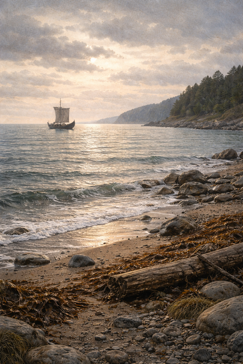 Njörd nordischer Gott des Meeres mit Küste, Wellen und maritimer Symbolik