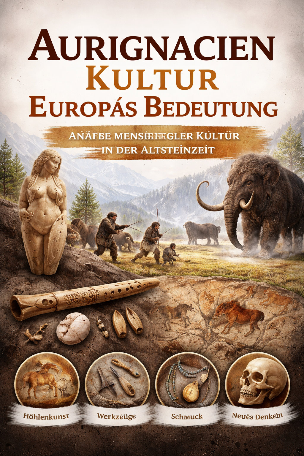 Aurignacien Kultur Europa Bedeutung Darstellung mit Hoehlenkunst Werkzeugen Schmuck und Jagdszene der ersten modernen Menschen in Europa
