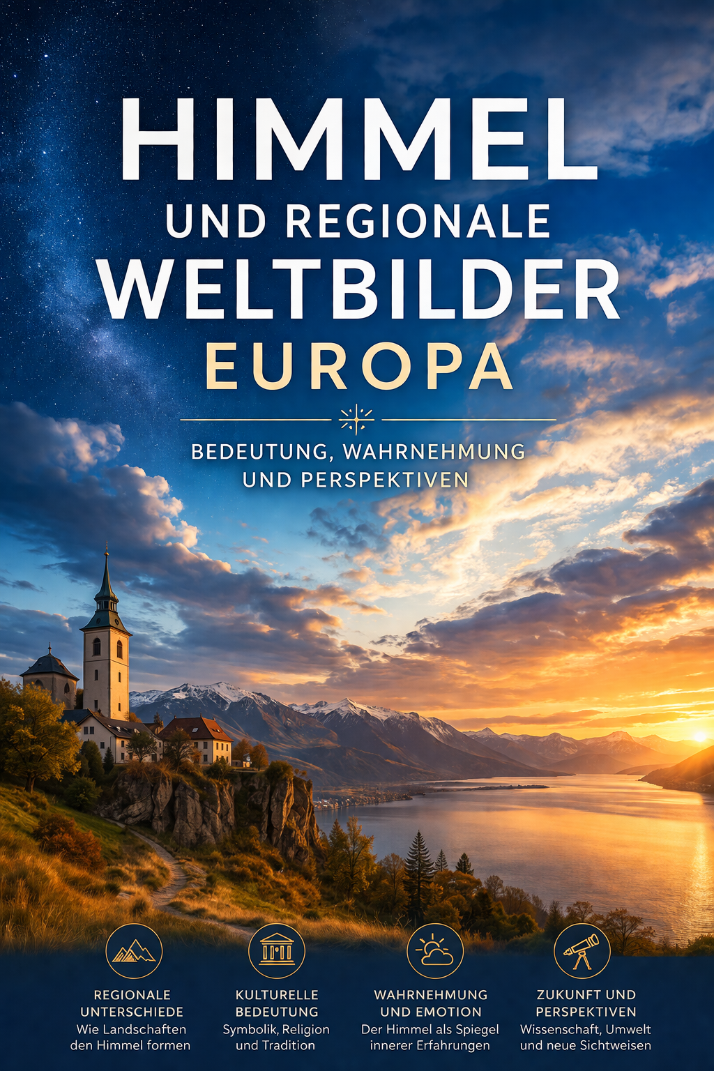 Himmel und regionale Weltbilder Europa Landschaft mit Bergen See und dramatischem Himmel bei Sonnenuntergang als Symbol für Natur Wahrnehmung und Kultur