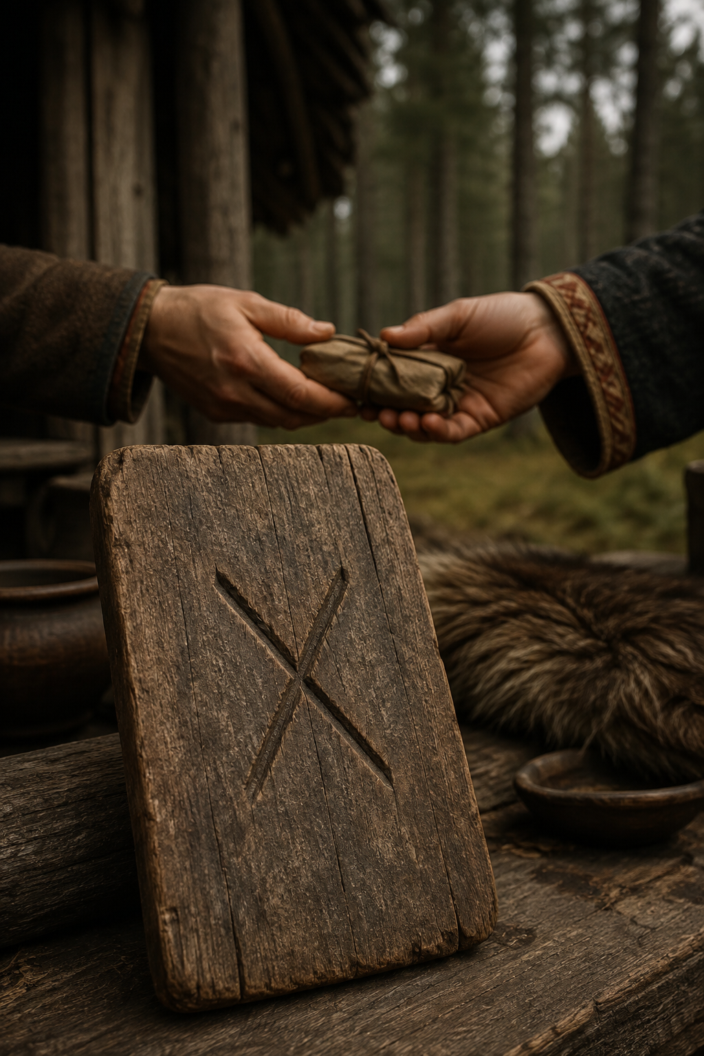 Gebo Rune ᚷ als Zeichen für Gabe, Austausch und Gegenseitigkeit in historischer Darstellung