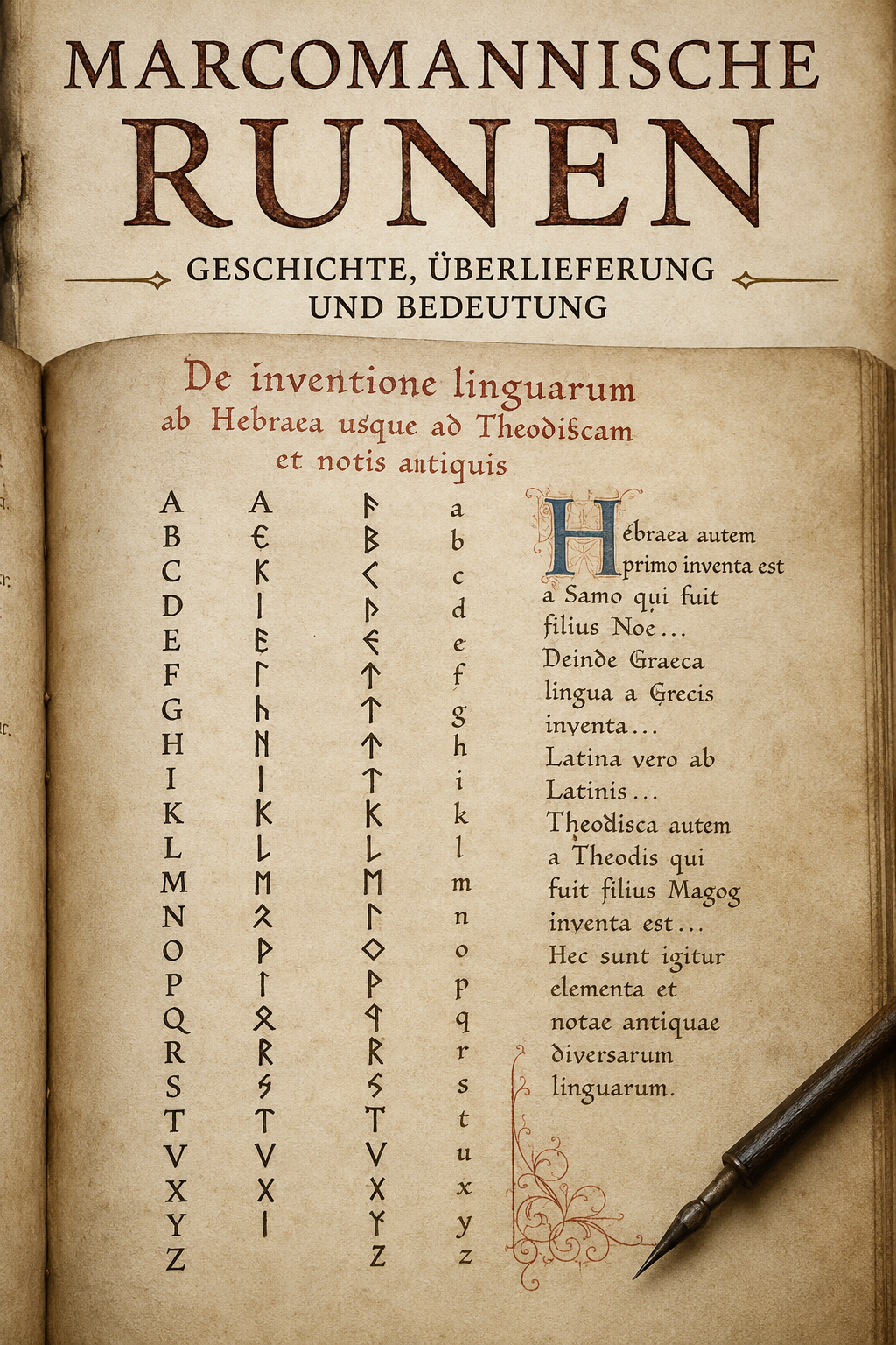 Marcomannische Runen in mittelalterlicher Handschrift mit Runenzeichen und lateinischen Buchstaben